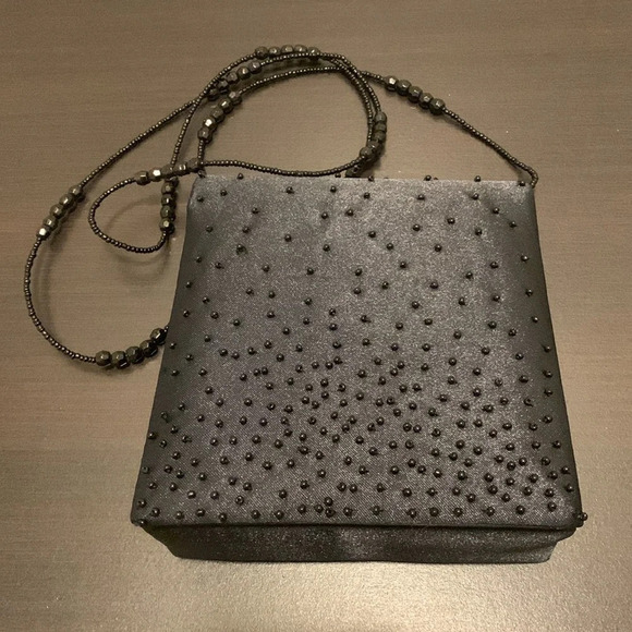 JESSICA MCCLINTOCK Vintage Evening Beaded Bag Purse in Black‎ - Picture 1 of 6